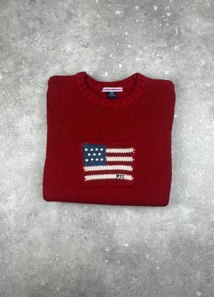 Pull Col Rond Polo Ralph Lauren Taille S Homme Rouge Drapeau Flag Américain Maille Coton #F2, brand: Ralph Lauren, condizioni: Ottime, taglia: S, €90.00, €95.20 include la Protezione acquisti Pro