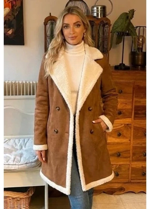 Manteau long camel doublé sherpa – double boutonnage & contraste blanc, brand: maison julia, condizioni: Ottime, taglia: M / IT 42 / EU 38, €59.00, €62.65 include la Protezione acquisti