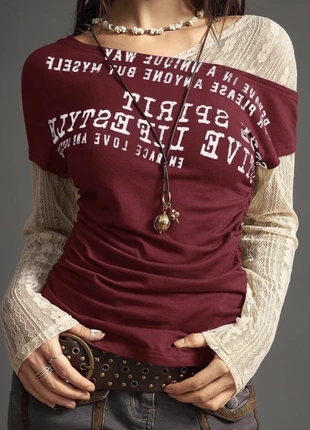 Top Femme à Manches Longues en Dentelle - Life Spirit - Rouge Bordeaux Taille M Vintage Y2K, marca: Tendance, estado: Muy bueno, tamaño: M / 38 / 10, 22,00 €, 23,80 € Protección al comprador incluida