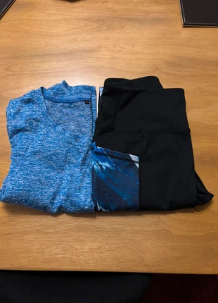 Blue Activewear Set – Lightweight Top & Black/Blue Print Leggings (Size L), brand: Bundle, condition: Very good, size: L / UK 16-18, £2.50, £3.33 includes Buyer Protection