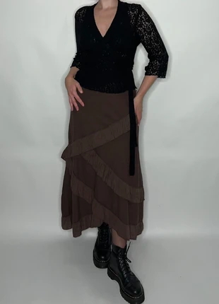 Y2K 2000s Brown whimsigoth witch goblin fairy gypsy western bohemian hippie ruched skirt, merk: Vintage, staat: Heel goed, maat: M / 38 / 10, € 20,00, € 21,70 inclusief Kopersbescherming Pro