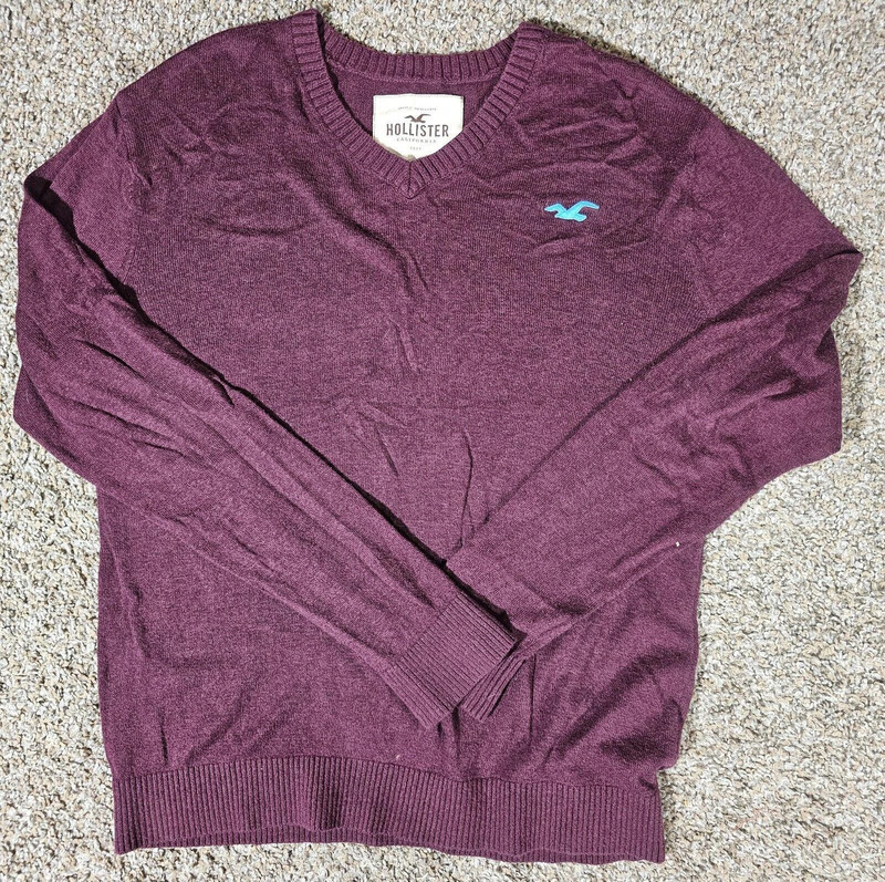 Hollister V Neck Purple Red Blue Logo Sweater Mens S Viscose 1