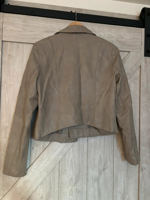 Faux leather jacket in Taupe color 2