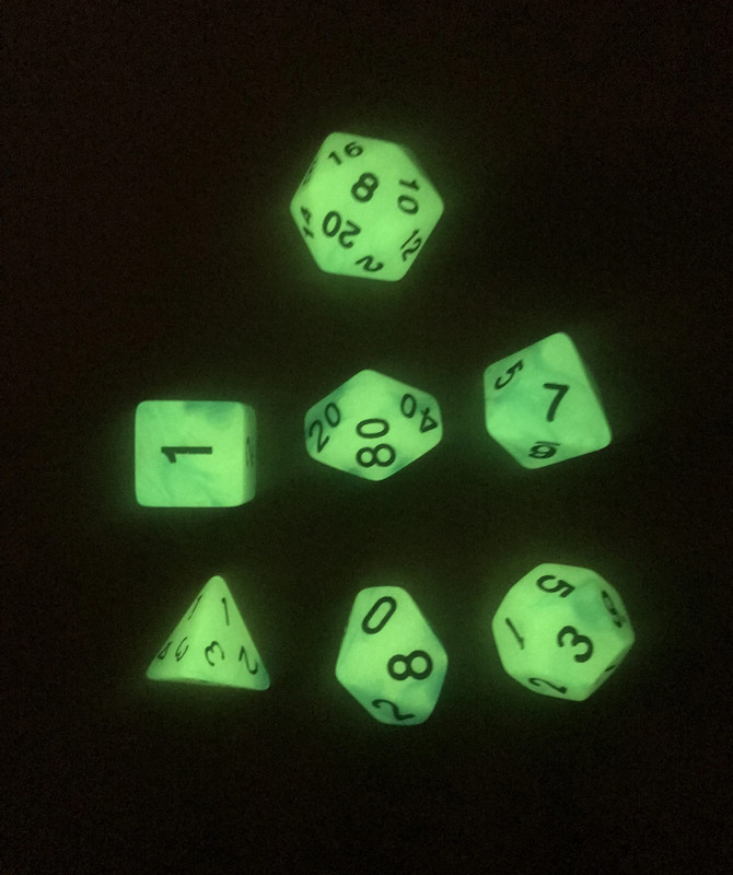 Set 7 Dadi Verdi fluorescenti al buio + bonus / 7 Dice Set Green Glow-in-the-dark + bonus 4