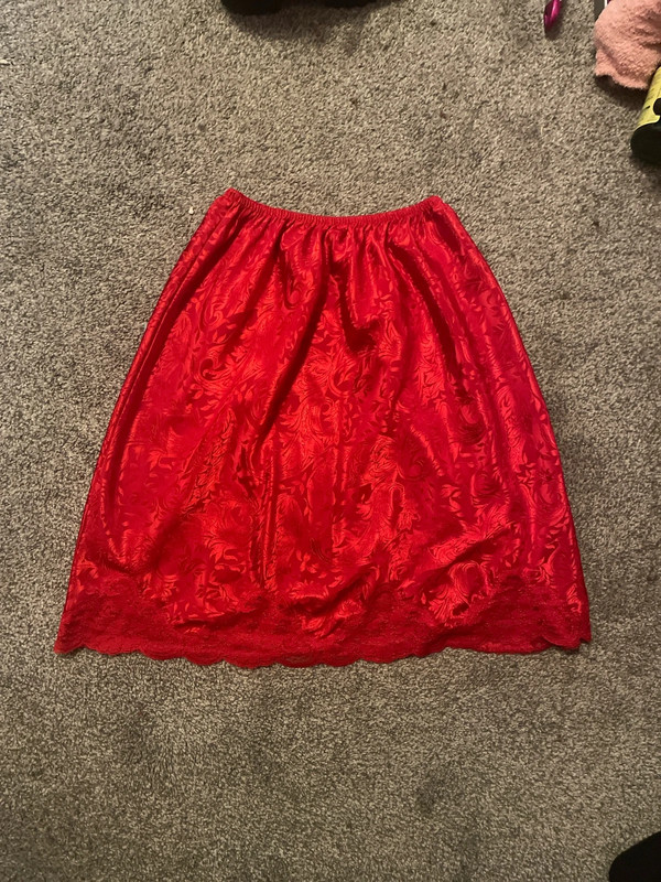 knee length red slip skirt 1