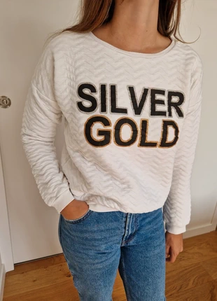 Sweat IKKS blanc texturé imprimé "Silver Gold" Taille 38, brand: IKKS, condition: Very good, size: M / 38 / 10, €25.00, €26.95 includes Buyer Protection