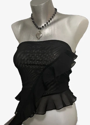 Sheer Black Ruffle Tube Top – Soft Goth, marque: COQUETTE, état: Très bon état, taille: S / 36 / 8, 10,00 €, 11,20 € Protection acheteurs incluse