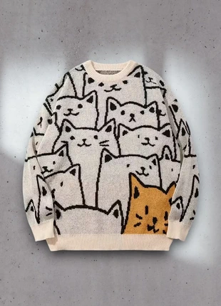 Pull d'hiver Y2K Style Old School - Taille XXL - Cute cats / Chats mignons - Beige Orange #61, brand: Aesthetic, condition: Very good, size: XXL, €34.00, €36.40 includes Buyer Protection