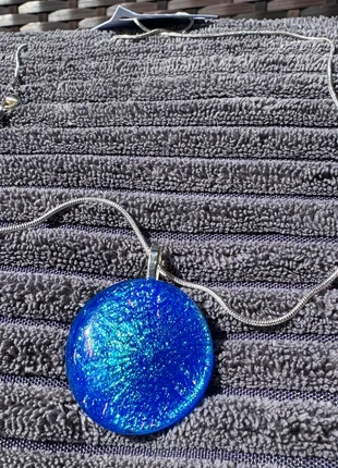 Round Dichroic Turquoise Glass Pendant with silver plated chain, brand: Beachfield Glass, condition: New with tags, £9.00, £10.15 includes Buyer Protection