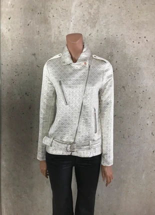 Paul Smith Women's Jackets - Metallic - silber Jacquard Motorcycle-style, merk: Paul Smith, staat: Nieuw zonder prijskaartje, maat: M / 38 / 10, € 387,65, € 407,73 inclusief Kopersbescherming