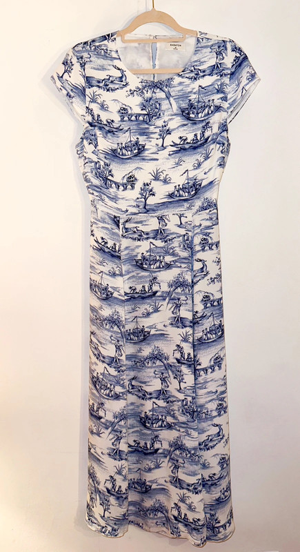 Babaton Toile Blue Maxi Dress Open Back High Leg Slit 1