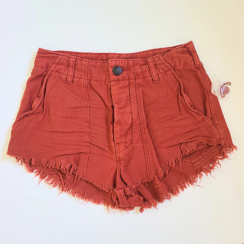 Free People Burnt Orange Red Runaway Frayed Hem Festival High Rise Shorts Size 0 1