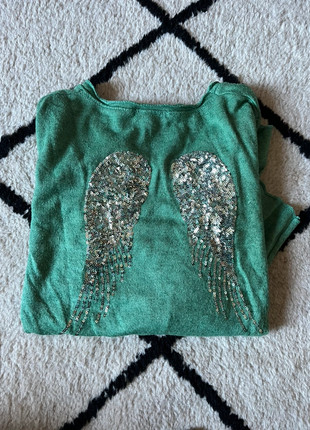Pull vert à ailes argentées, brand: Boutique Italiana, condition: Good, size: One size, 20.00 €, 21.70 € includes Buyer Protection