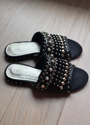 Liu Jo shoes slippers flats, golden studs pearls black leather, summer edgy elegant, marke: Liu Jo, zustand: Sehr gut, größe: 37, 46,00 €, 48,50 € inklusive Vinted-Käuferschutz