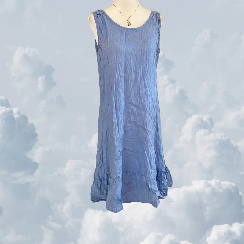 Cottage Core Italian blue linen mini dress 1