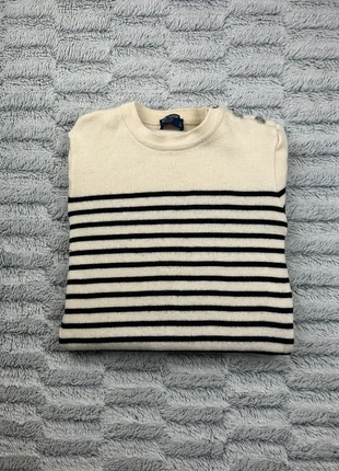 Pull Saint James Marinière à rayures Bleu marine et blanc crème en Laine Pure Vierge - Taille XS, marca: Saint James, estado: Bom, tamanho: XS / 34 / 6, €45.00, €47.95 inclui Proteção do Comprador