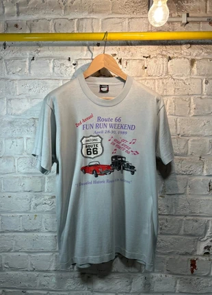 Vintage 1989 Tee Route 66 Single Stitch USA - Screen Stars Best - L - Gris Bleu Clair, merk: Screen Stars, staat: Goed, maat: L, € 36,45, € 38,97 inclusief Kopersbescherming