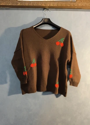 Pull marron cerises, marque: Unique, état: Neuf sans étiquette, taille: 4XL / 48 / 20, 18,00 €, 19,60 € Protection acheteurs incluse