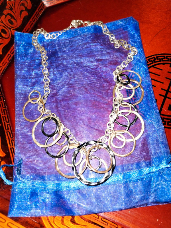 Beautiful vintage silver chain with silver and black circles