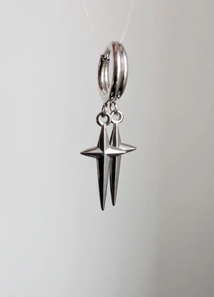 Silver Star Sparkle Cross Style Hoop Dangle Earrings, condition: New without tags, £9.00, £10.15 includes Buyer Protection