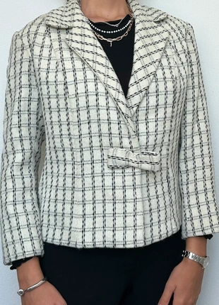 Blazer corto in tweed bianco e nero vintage, marque: Vintage Dressing, état: Très bon état, taille: S / 36 / 8, 14,00 €, 15,40 € Protection acheteurs incluse
