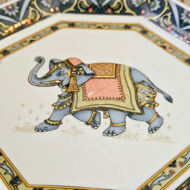 Vintage Blue Elephant Wedgewood Bone China 4.75" Octagonal Decorative Trinket Plate Jewelry Holder 4