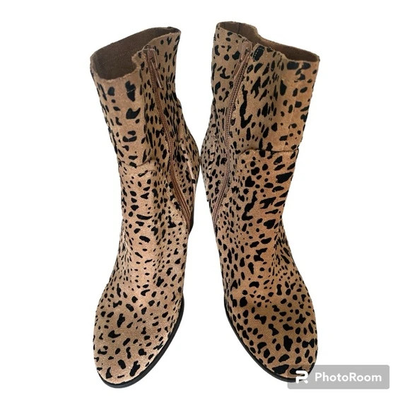 Gibson Latimer Lessonii Cheetah/Leopard Suede Block Heel Boots Size 8.5 2