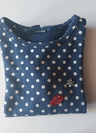 Sweat-shirt molletonné bleu marine, pois blanc et fantaisies en perle Let It Be, marca: LET IT BE, estado: Bueno, tamaño: S / 36 / 8, 4,00 €, 4,90 € Protección al comprador incluida