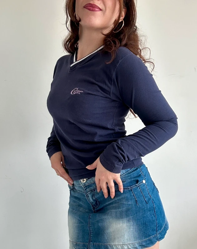 Haut vintage années 90/2000 manches longues bleu marine taille S - photo numéro 7
