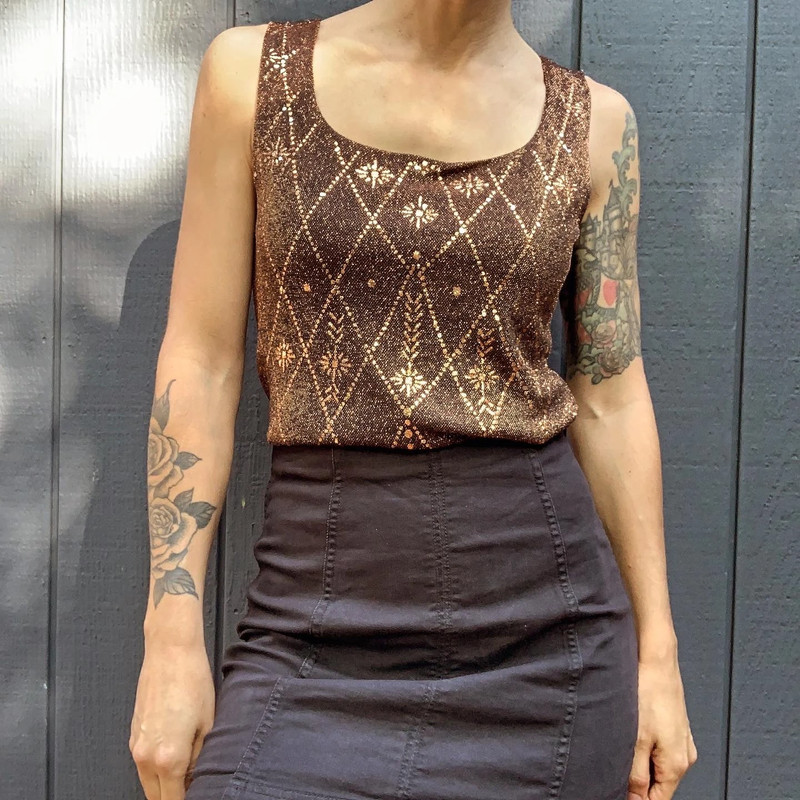 Vintage Onyx Nite copper sparkle sleeveless top 1