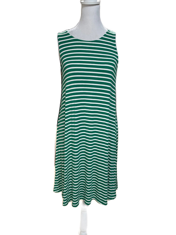 Old Navy Green & White Striped Sleeveless Knee Length Swing Dress Size Small 3