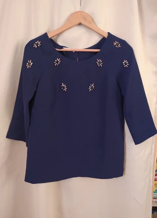 Blouse bleu marine Promod avec perles, marque: Promod, état: Très bon état, taille: M / 38 / 10, 2,00 €, 2,80 € Protection acheteurs incluse