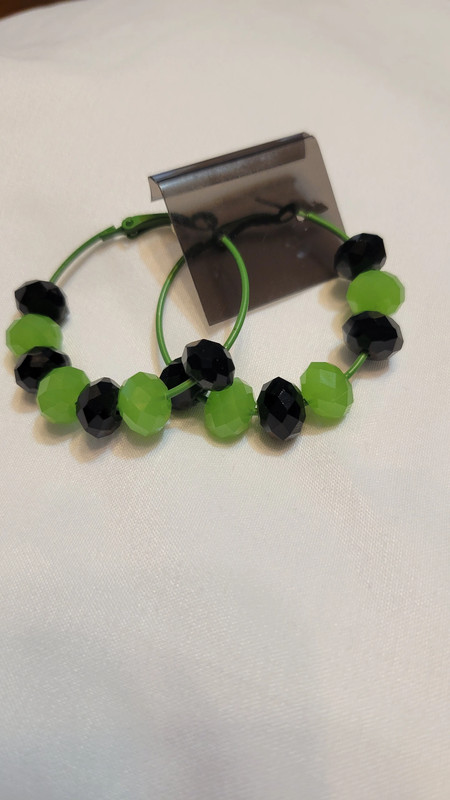 Green & Black Bead Loop Earrings 4