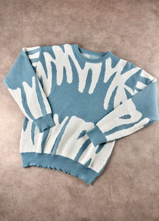 Pull oversize, knit Y2K en coton bleu ciel et blanc à motif abstraits - Taille M, brand: Aesthetic, condition: Very good, size: M, €29.00, €31.15 includes Buyer Protection Pro