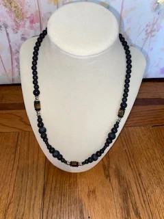 Handmade Matte Black Beaded Necklace with Tigers Eye Accents 2