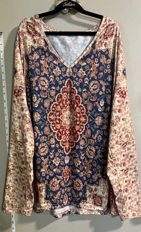 Multi Colored Paisley Shirt Blouse 2X Long Sleeve Lightweight Easy Care 1