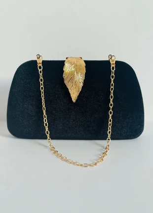 Black Velvet Clutch with Sculptural Gold Leaf Detail – The Invite Edit, brand: NO LABEL, condition: New without tags, £21.00, £22.75 includes Buyer Protection Pro