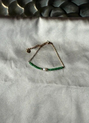 Stainless steel armband groen met parel – verstelbaar 17–21 cm | goudkleurig, merk: By Jule Sieraden, staat: Nieuw met prijskaartje, € 7,99, € 9,09 inclusief Kopersbescherming Pro