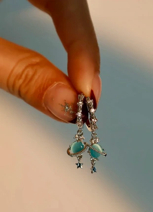Silver plated drop earrings with sparkling stones, blue planet-style charms, brand: earrings, condition: Very good, £9.90, £11.10 includes Buyer Protection Pro