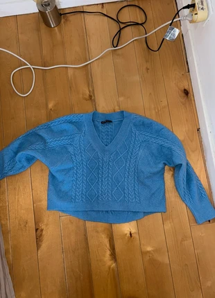 Pull crop top bleu col V effet laine, brand: Shein, condition: Good, size: S / 36 / 8, €3.00, €3.85 includes Buyer Protection