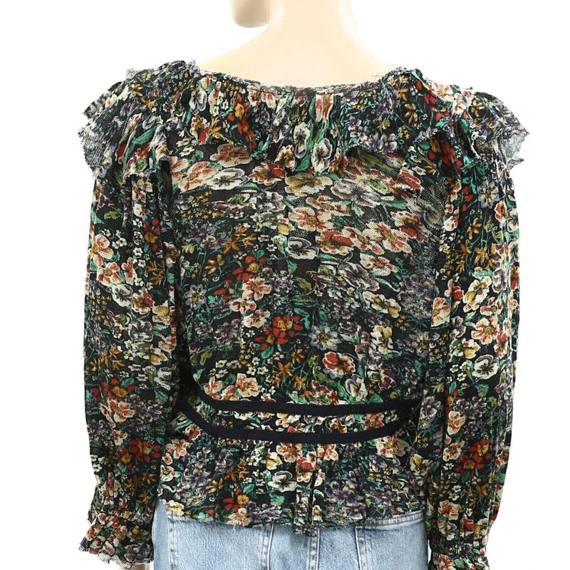 Free People Rudi Floral Printed Ruffle Cropped Top Blouse Bohemian S NWT 253188 4