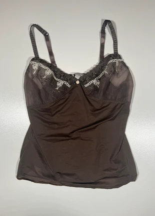 Brown Lace Camisole Top | Size S | Sheer Mesh Detail | Y2K Lingerie Style, brand: Vintage Dressing, condition: Very good, size: S / UK 8-10, £20.00, £21.70 includes Buyer Protection Pro