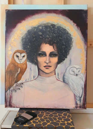 Original Gemälde "Nocturnae" Darkart Eulen gold Magie Raunächte, marque: Frau V., état: Très bon état, 169,00 €, 178,15 € Protection acheteurs incluse