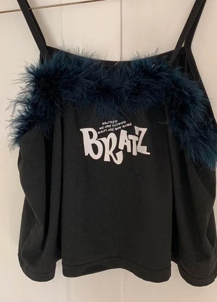 Vintage y2k fluffy Bratz black cami top size 12-14, brand: unknown, condition: Very good, size: L / 12, £10.00, £11.20 includes Buyer Protection