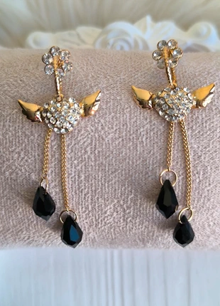 Boucles D'oreilles Pendantes Dorées Perles Noires et Brillants, estado: Novo com etiquetas, €4.50, €5.43 inclui Proteção do Comprador Pro
