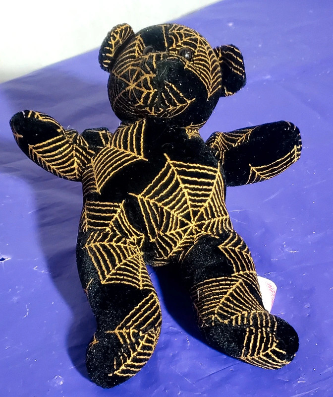 Sugar Loaf Halloween Spiderweb Bear Plush Stuffed Animal Black Gold Toy 5