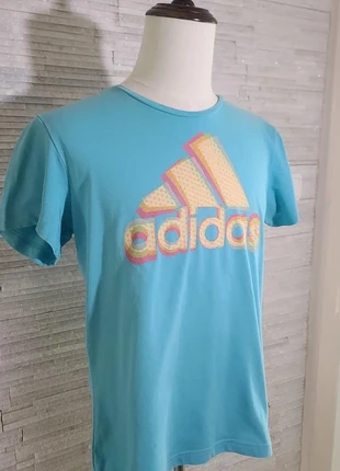 T-shirt streetwear Adidas bleu clair/turquoise logo oversize taille M homme, brand: adidas, condition: Very good, size: M, €1.20, €1.96 includes Buyer Protection