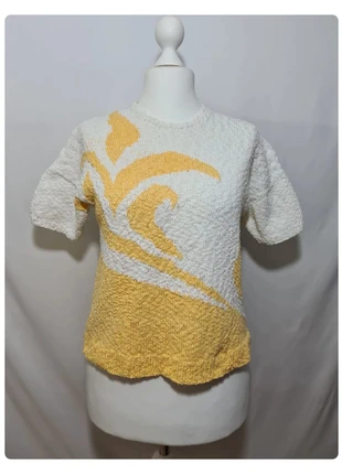 Pull blanc et jaune manches courtes tricoté main des années 90-2000, merk: Fait Main, staat: Heel goed, maat: L / 40 / 12, € 10,00, € 11,20 inclusief Kopersbescherming Pro
