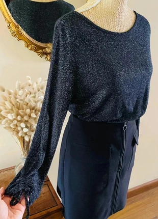 sublime Top noir scintillant manches longues col bateau coupe fluide femme, marque: S'agapõ, état: Neuf sans étiquette, taille: L / 40 / 12, 12,00 €, 13,30 € Protection acheteurs incluse