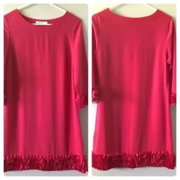 Red ruffle hem shift dress size 4 small 1